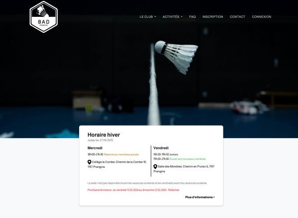 BC Prangins - Club de badminton - rÃ©fÃ©rence web Pixinside